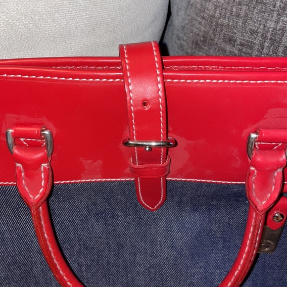 Dooney and Bourke denim and red satchel - Picture 3 of 9